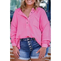 Bonbon Half Buttons Chest Pocket Drop Sleeve Plus Size Top - 1X