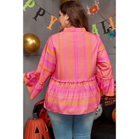 Vitality Orange Plus Size Geometric Printed Bell Sleeve Babydoll Blouse - 1X