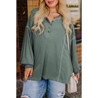 Seagrass Plus Size Exposed Seam Drop Shoulder Henley Top - 1X
