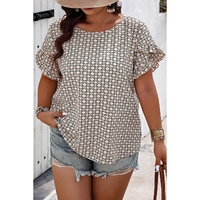 Khaki Plus Size Geometric Print Ruffled Sleeve Blouse - 1X