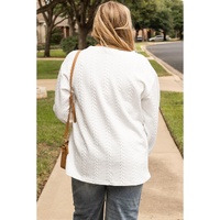 White Cable Textured Loose Plus Size Sweatshirt - 1X