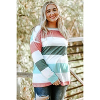 Green Plus Size Colorblock Pullover Top - 1X