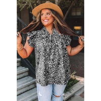 Black Rose Floral Print Ruffle Sleeve Plus Size Shift Top - 5X