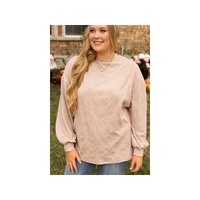 Parchment Plus Size Textured Drop Shoulder Crew Neck Sweatshirt - 1X
