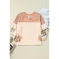 Parchment Plus Size Plaid Patchwork Layered Henley Top - 1X