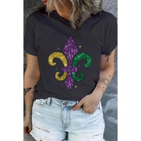 Black Mardi Gras Symbol Printed Crewneck Plus Size Tee - 2X