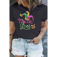 Black Shimmering Mardi Gras Graphic Plus Size T Shirt - 1X