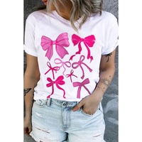 White Diverse Bowknot Printed Crew Neck Plus Size Tee - 1X