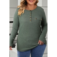 Mist Green Plus Size Snap Button Henley Top - 1X