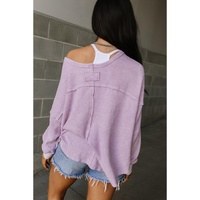 Orchid Petal Plus Size Waffle Knit Exposed Seam Flowy Top - 1X
