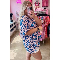 Pink Leopard Print V Neck Plus Size Tee - 1X