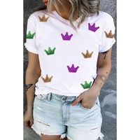 White Mardi Gras Crown Patch Graphic Plus Size Tee - 3X