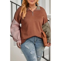 Gold Flame Plus Size Colorblock Exposed Seam Quarter Zip Sweatshirt - 1X