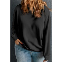 Black Solid Crew Neck Drop Shoulder Plus Size Sweatshirt - 3X