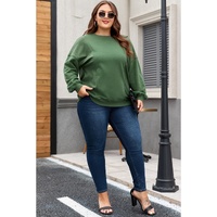 Blackish Green Loose Patchwork Crewneck Plus Size Sweatshirt - 1X