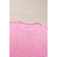 Pink Plus Size Mineral Wash Drop Shoulder Round Neck Sweatshirt - 1X