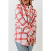 Pink Plus Size Tunic Plaid Sherpa Henley Sweatshirt - 3X