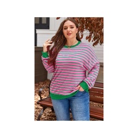 Pink Stripe Waffle Knit Crew Neck Plus Size Sweatshirt - 2X