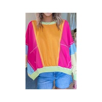 Rose Red Plus Size Colorblock Patchwork Exposed Seam Sweatshirt - 2X
