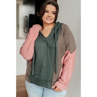 Breen Plus Size Colorblock Patchwork V Neck Hoodie - 1X