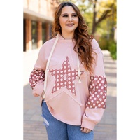 Delicacy Star Patch Graphic Floral Color Block Drawstring Plus Size Hoodie - 3X