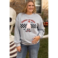 Light Grey Creep It Real Ghost Print Plus Size Sweatshirt - 2X