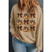 Apricot Halloween Leopard Pumpkin Bow Knot Print Plus Size Sweatshirt - 4X