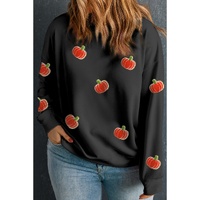 Black Chenille Pumpkin Patched Drop Shoulder Plus Size Sweatshirt - 1X