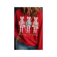 Racing Red Nutcracker Merry Christmas Printed Drop Shoulder Plus Size Sweatshirt - 2X