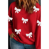 Racing Red Bow Pattern Drop Shoulder Plus Size Sweatshirt - 3X