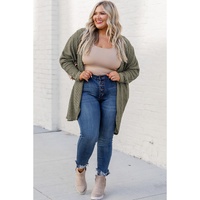 Seagrass Waffle Knit Drop Shoulder Open Front Pocketed Plus Size Cardigan - 4X