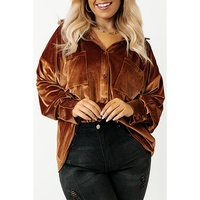 Chestnut Plus Size Velvet Chest Pocket Drop Shoulder Shirt - 2X
