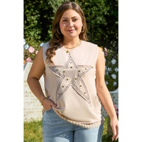 Parchment Studded Star Lace Patchwork Hem Plus Size Tank Top - 1X
