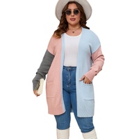 Multicolor Plus Size Colorblock Pocketed Open Front Cardigan - 1X