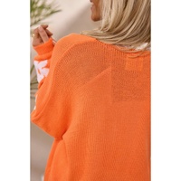 Orange Flower Pattern Drop Shoulder Plus Size Cardigan - 2X