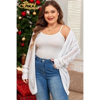 White Plus Size Eyelet Knit Open Front Cardigan - 2X