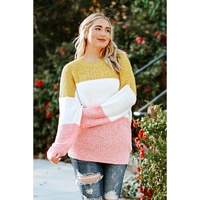 Yellow Colorblock Bubble Sleeve Plus Size Sweater - 3X
