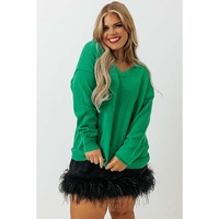Green Plus Size Drop Shoulder V Neck Sweater - 3X