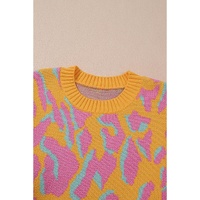 Bright Pink Plus Size Leopard Ribbed Trim Sweater - 2X