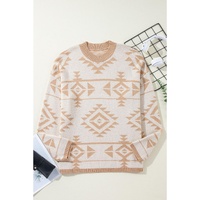 Apricot Plus Size Western Aztec Print Loose Sweater - 4X