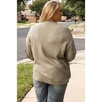 Dark Khaki Plus Size Big Flower Pattern High Neck Drop Shoulder Sweater - 3X
