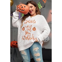 White Gobble Til You Wobble Pop Up Crochet Plus Size Sweater - 3X