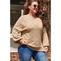 Light French Beige Solid Checkered Textured Knit Plus Size Sweater - 1X