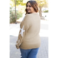 Khaki Star Pattern Drop Shoulder Plus Size Sweater - 1X