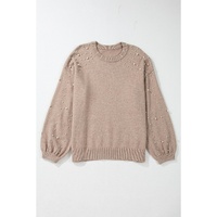 Smoke Gray Pearled Drop Shoulder Plus Size Sweater - 1X