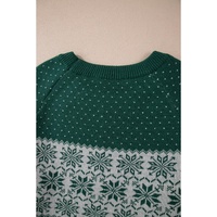 Green Christmas Snowflake Pattern Drop Shoulder Plus Size Sweater - 3X