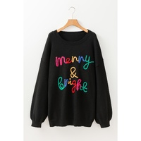 Black Tinsel Merry &amp; Bright Round Neck Plus Size Sweater - 2X