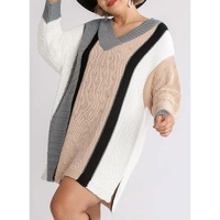 Apricot Mixed Boucl Color Block Plus Size Sweater Dress - 1X