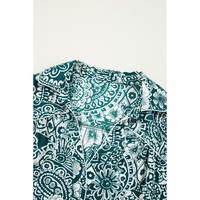 Green Floral Flounce Sleeve Split Neck Plus Size Dress - 4X