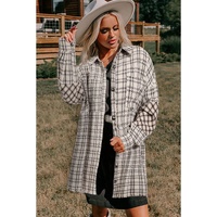 White Stripe Plus Size Plaid Buttoned Raw Hem Tunic Shirt Dress - 3X